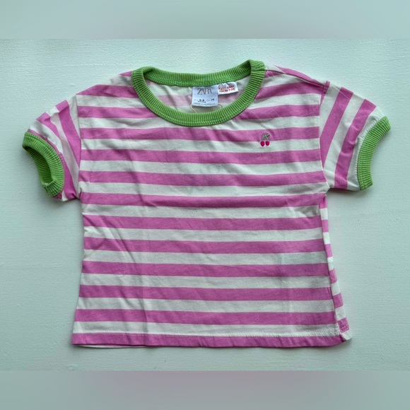 Zara Kids Pink and White Striped Short Sleeve T-Shirt size 6-9 Months NWT - Picture 1 of 5